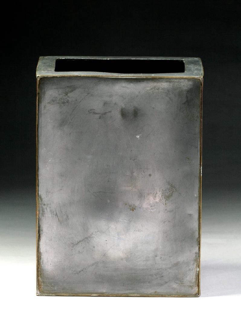 A CHINESE ANTIQUE ZISHA & TIN SQUARE VASE: A Chinese Antique Zisha & Tin Square Vase: Of Square Shape, Qing Dynasty; Size: H: 6-1/2" (16.51cm)