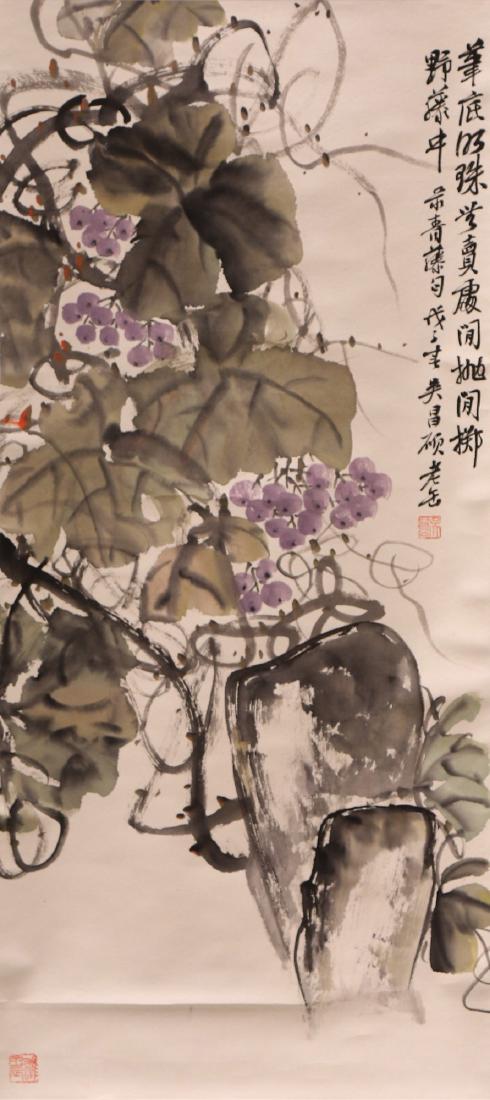 A CHINESE PAPER HANGING PAINTING SCROLL BY WU, (1 of 6)
