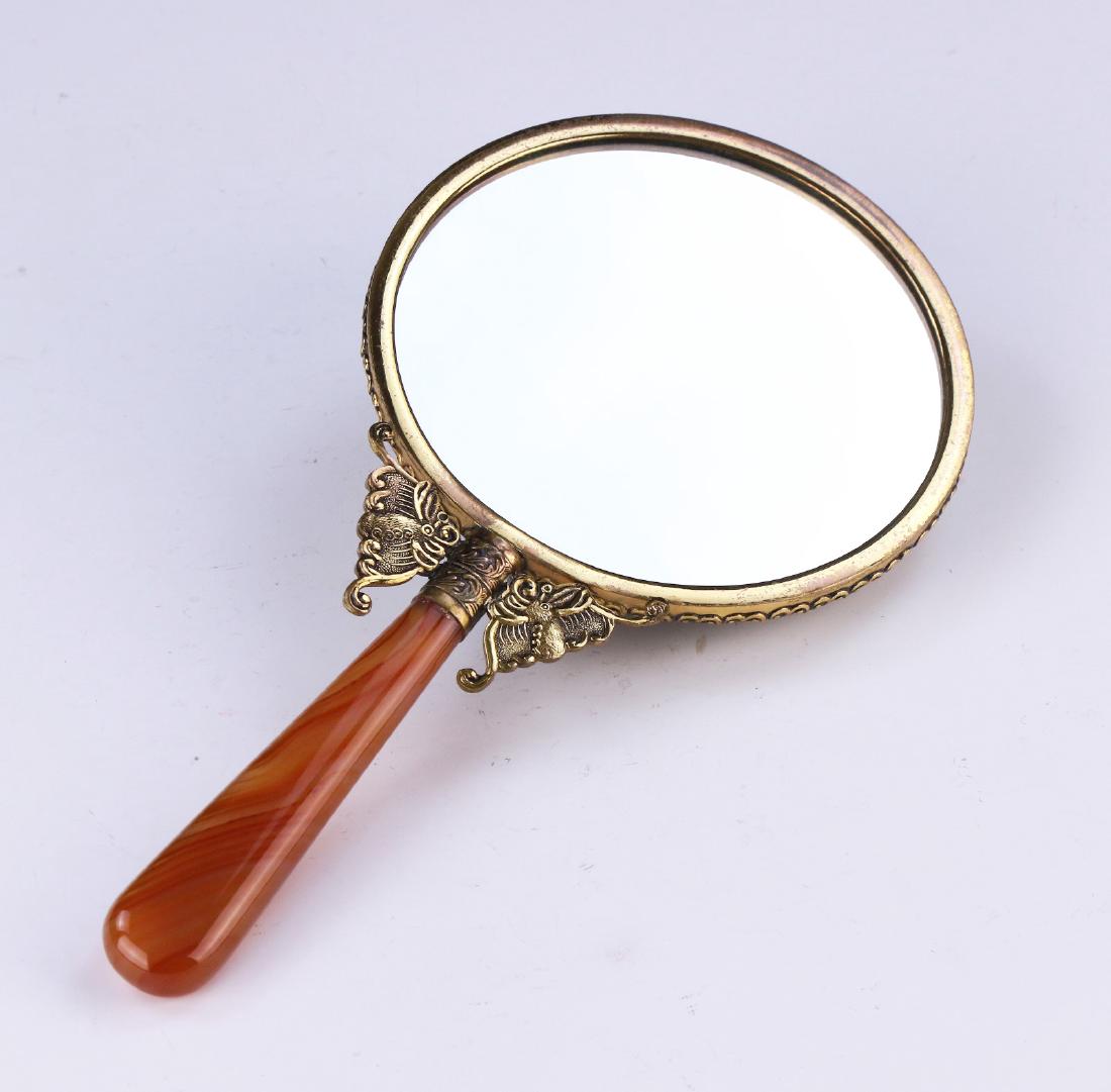 AN ELEGANT AGATE & PRECIOUS STONE HAND MIRROR (1 of 3)