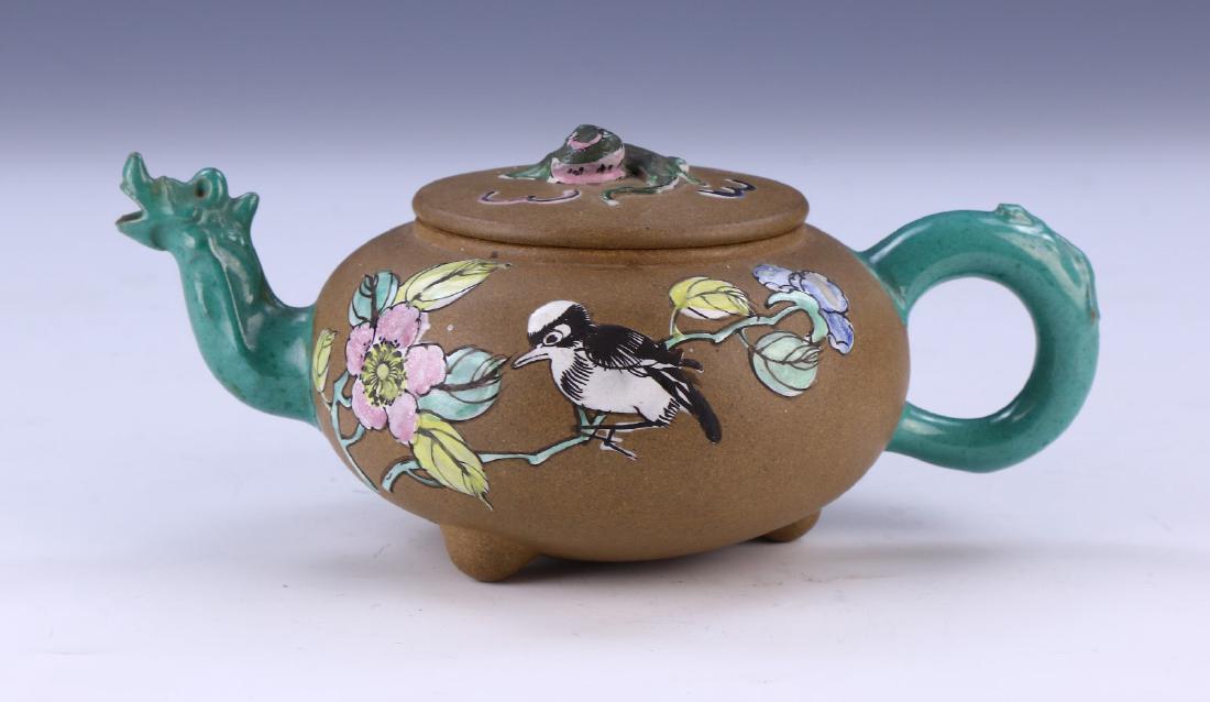 A CHINESE YIXING POLYCHROME ZISHA TEAPOT (1 of 8)