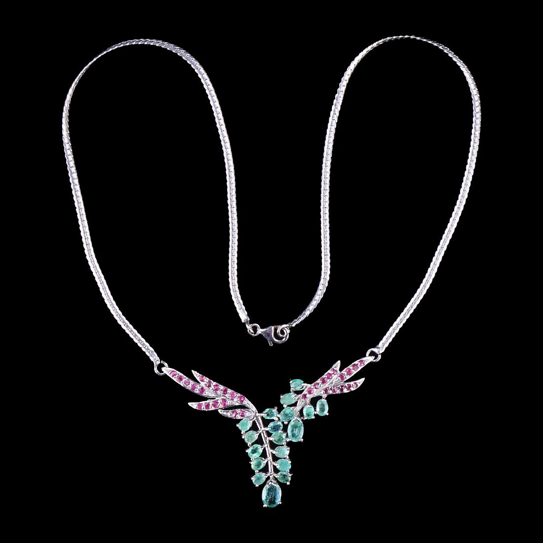 A NATURAL RUBY & EMERALD NECKLACE, 14K WHITE GOLD (1 of 3)