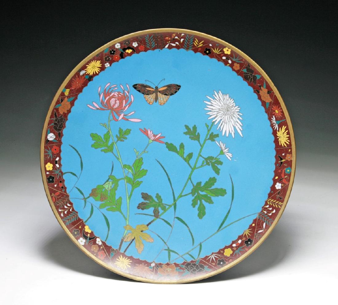 A BIG JAPANESE ANTIQUE CLOISONNE ON BRONZE PLATE (1 of 2)