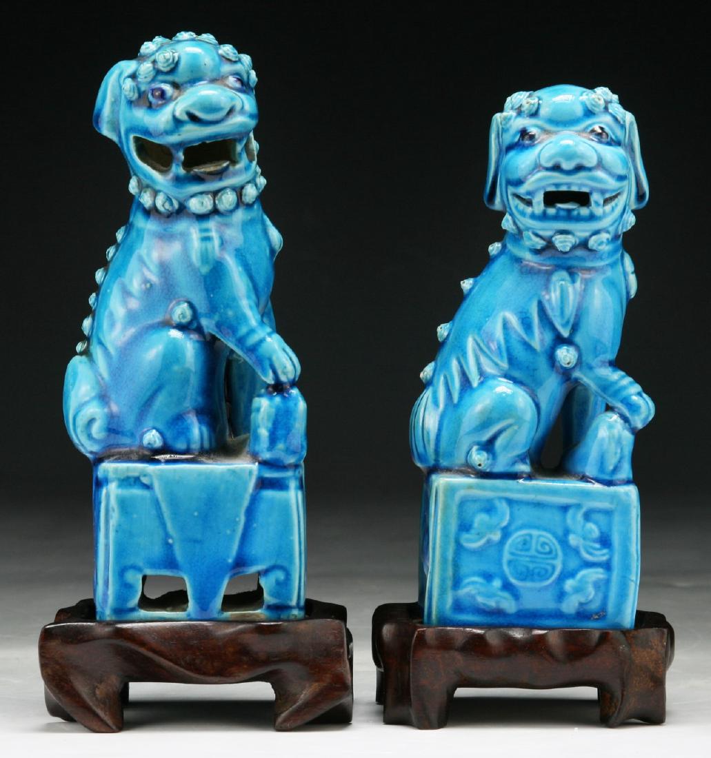 TWO (2) CHINESE ANTIQUE BLUE GLAZED PORCELAIN LIONS (1 of 3)
