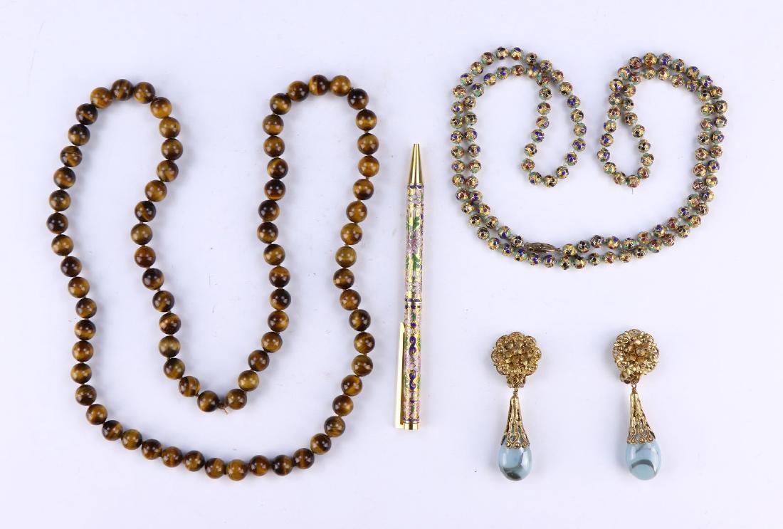 FOUR (4) CLOISONNE & PRECIOUS STONE JEWELRY ITEMS (1 of 5)