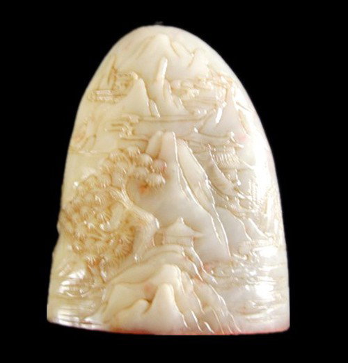 A Chinese Antique Soapstone Seal: A chinese antique soapstone seal with landscape,size: 6 X 5 CM , late Qing dynasty