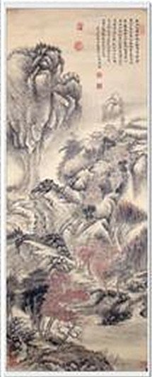 A Fine Chinese landscape Painting: A Fine Chinese landscape Painting in the style of Wang Shiming , Signed ,size: 130 X 36 CM
