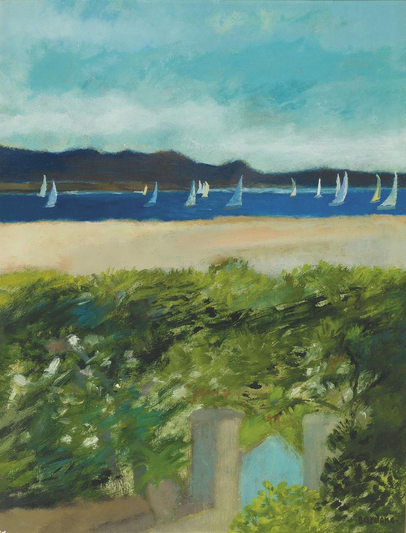 Guy BARDONE (French, 1927-2015): Jour de Rega -Baudot-1990Oil on canvas65.5 x 50.5 cmSigned lower right Bardone in FrenchSigned on the stretcher Bardone, inscribed 15P/O , and titled JOUR DE REGATES BANDOL in FrenchPROVENANCE:Galerie