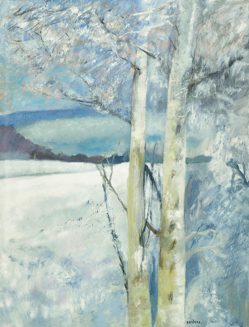 Guy BARDONE (French, 1927-2015): Froid Givre, JuraOil on canvas116 x 89.5 cmSigned lower right Bardone in FrenchSigned on the reverse Bardone, and titled FROID GIVRE - JURA - in FrenchPROVENANCE:Galerie Elegance, TaipeiPrivate collec