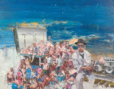 TU Hongtao (Chinese, b. 1976): Araki's Friends 2008 Oil on canvas 180 x 230 cm Signed lower center Tutu in English and dated 08 EXHIBITED: Fly Through the Troposphere: Memo of the New Generation Painting, Iberia Center for