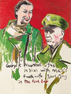 ZHAO Gang (Chinese, b. 1961): George C Marshall 1946 in Yenan with Mao's Fourth Wife Jiang Qing in the Red Base2005Oil on canvas127 x 96.5 cmSigned on the reverse Gang Zhao in English and dated 05PROVENANCE :Private collection, US