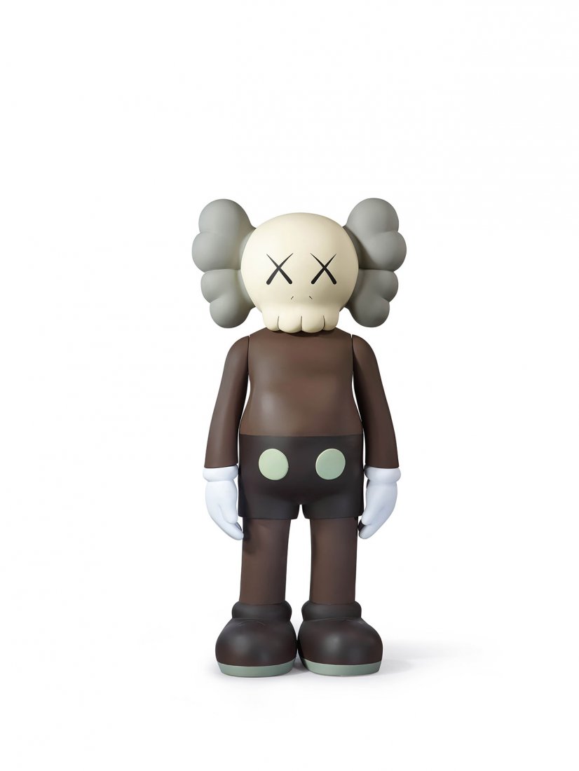 KAWS (Brian Donnelly): Companion (Brown) 2007 Mixed media plasitc 37(L) x 57(W) x 127(H) cm Trademark © KAWS,, 07 on right feet, MEDICOM TOY 2007 MADE IN CHINA on left feet