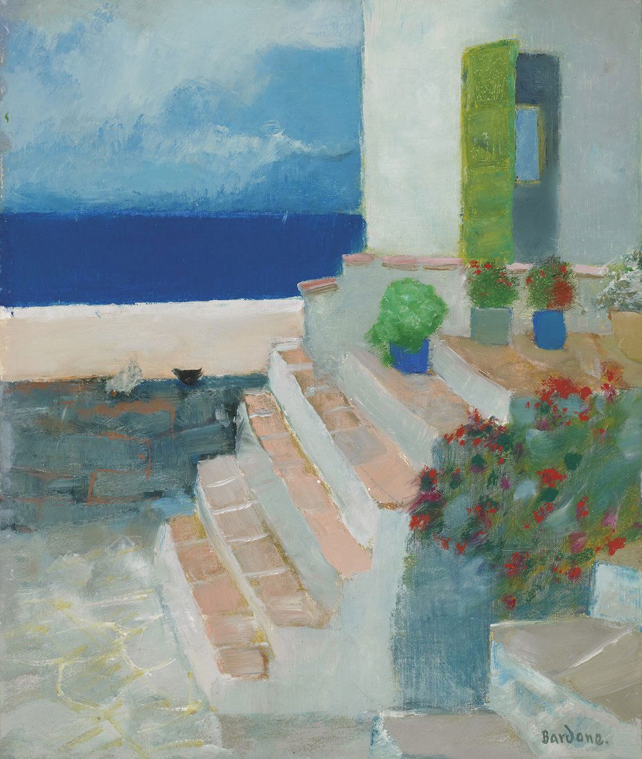 Guy BARDONE (French, b. 1927): L’Escalier rose1990Oil on canvas43.5 x 36 cmSigned lower right Bardone in French