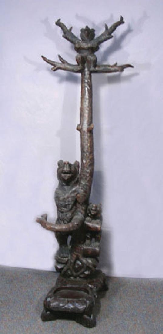 VINTAGE HAND CARVED BLACK FOREST "BEAR" UMBRELLA STAND: Finely detailed. 80" high.