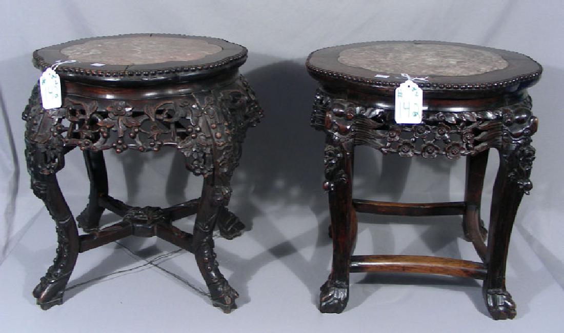TWO VINTAGE HAND CARVED CHINESE STANDS WITH MARBLE TOPS (1 of 2)