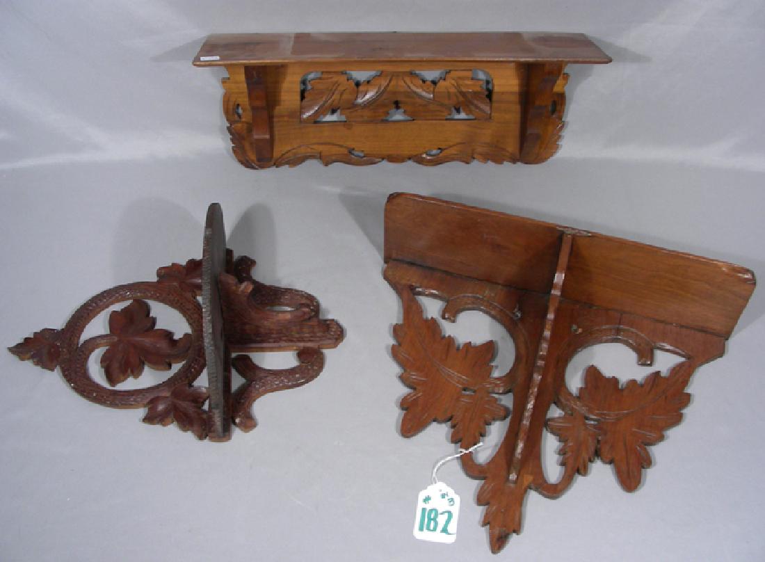 GROUP OF THREE FINE HAND CARVED ANTIQUE WALL SHELVES (1 of 1)