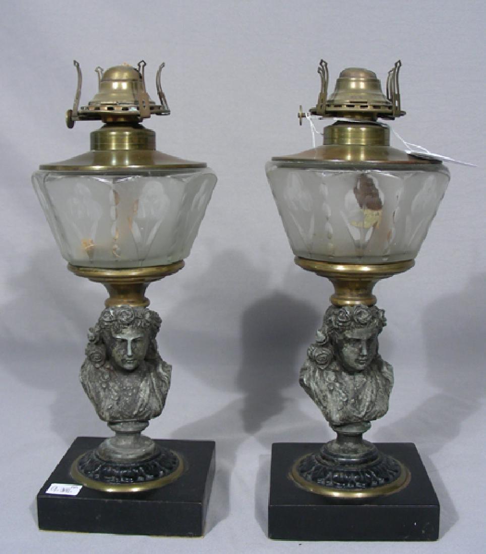 PAIR ANTIQUE FIGURAL KEROSENE LAMPS (1 of 3)