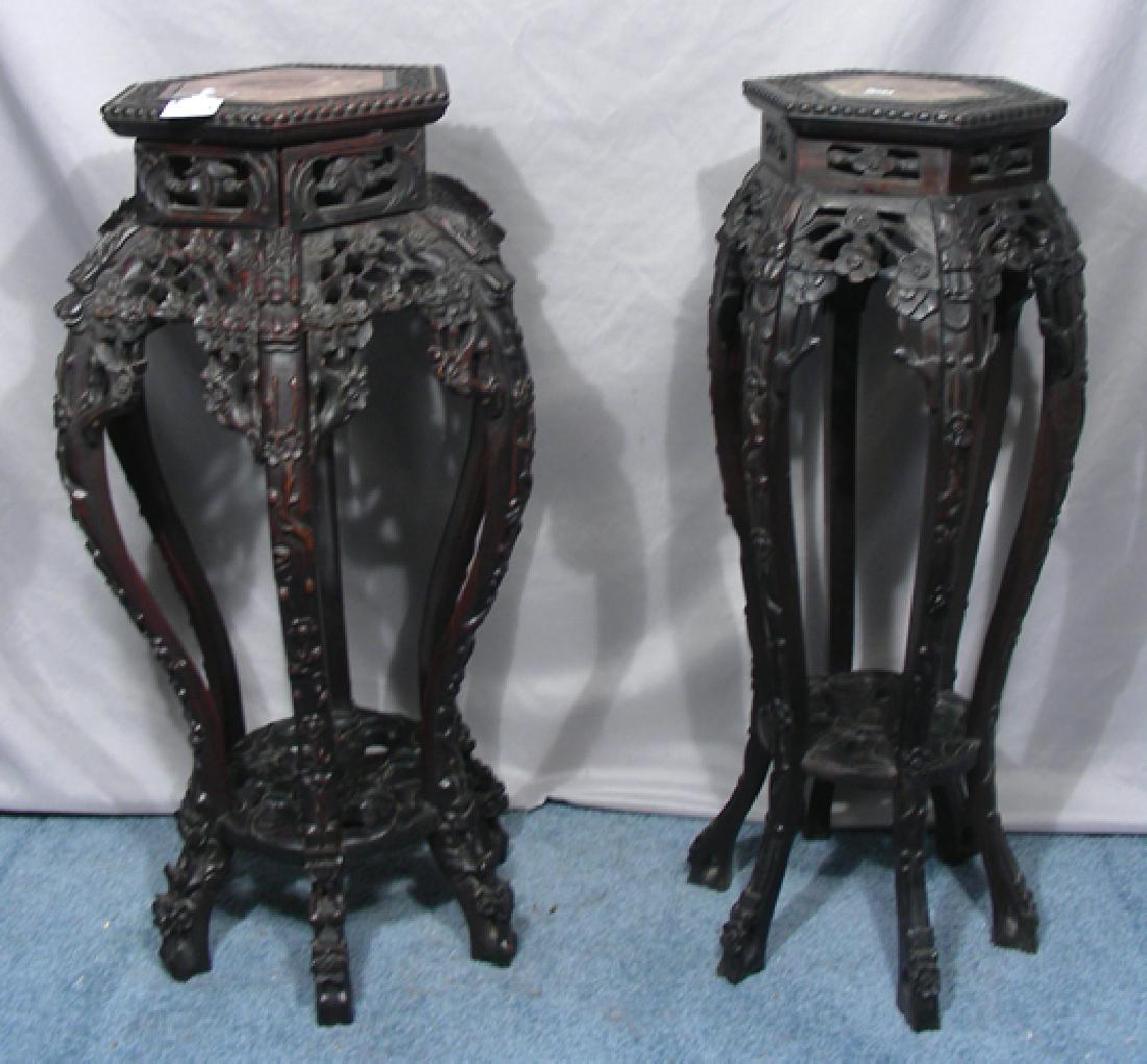 PAIR ANTIQUE HAND CARVED CHINESE WOODEN PEDESTALS (1 of 2)