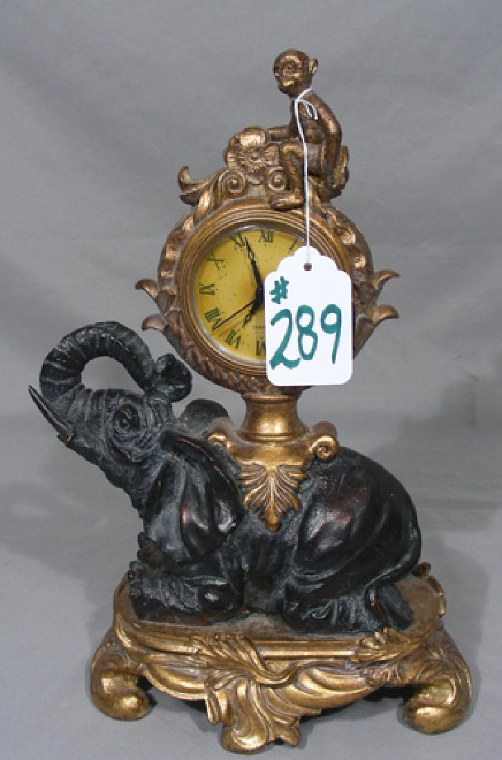 COMPOSITION QUARTZ ELEPHANT & MONKEY MANTLE CLOCK (1 of 1)