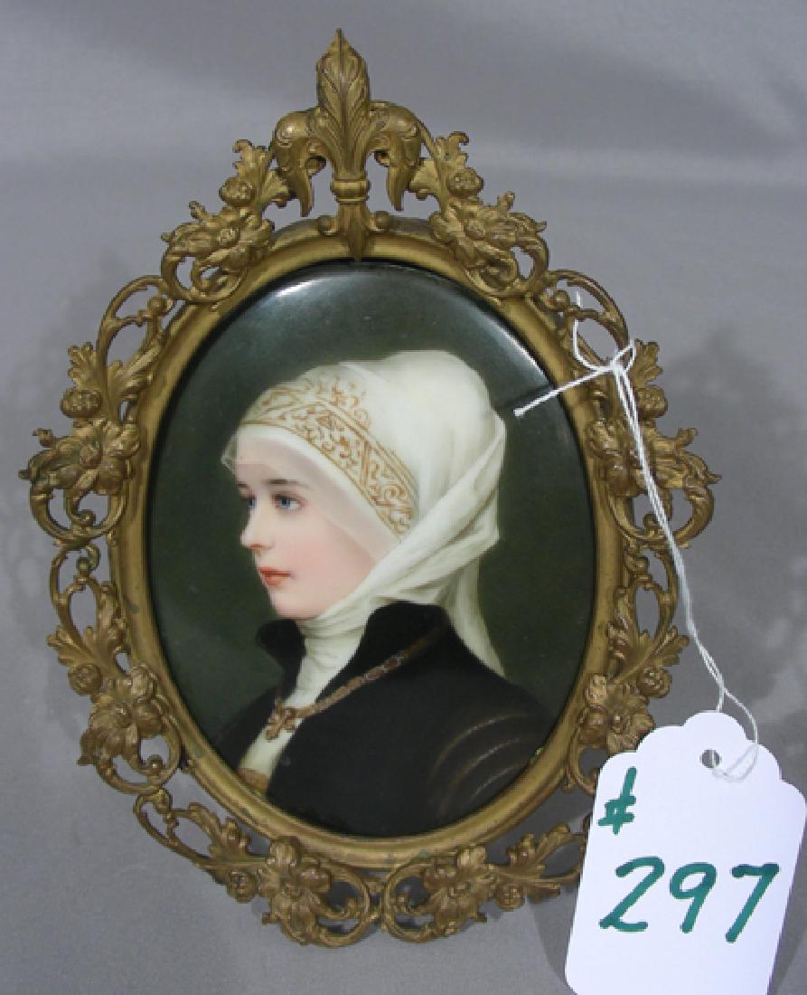 ANTIQUE HAND PAINTED PORCELAIN PLAQUE OF WOMAN (1 of 1)