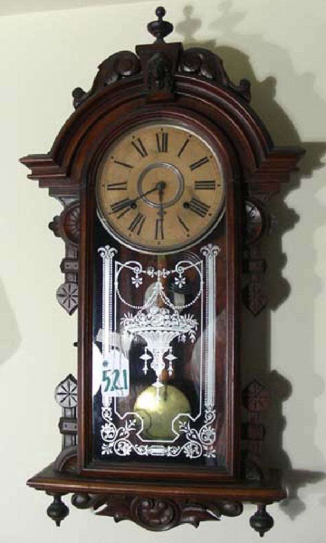 ANTIQUE AMERICAN HAND CARVED WOODEN WALL CLOCK (1 of 5)