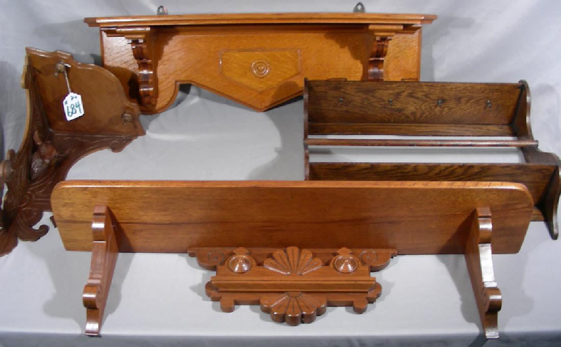 GROUP OF FOUR ANTIQUE HAND CARVED WOODEN WALL SHELVES (1 of 1)