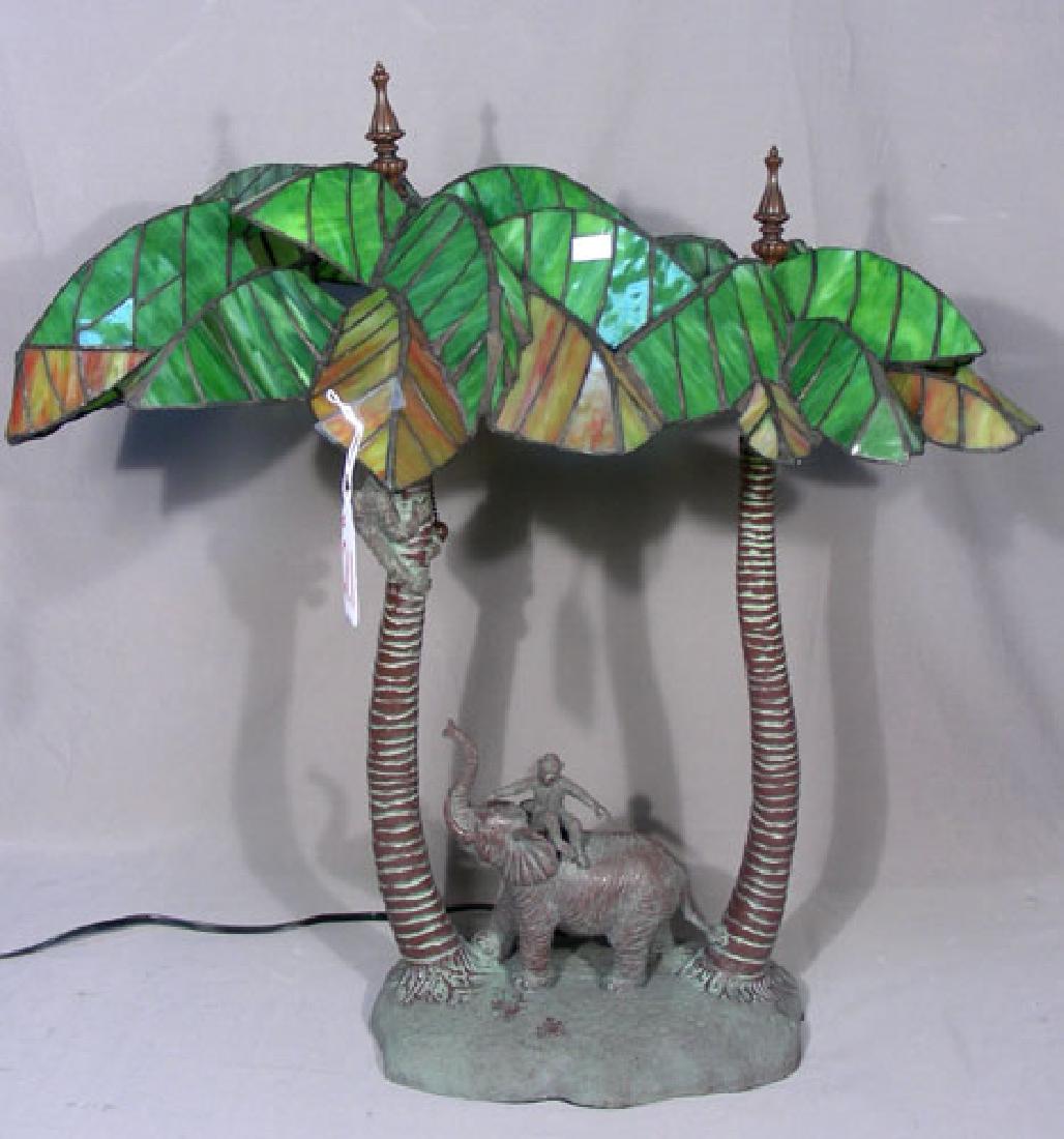 UNUSUAL LEADED GLASS ELEPHANT & MONKEY LAMP (1 of 2)