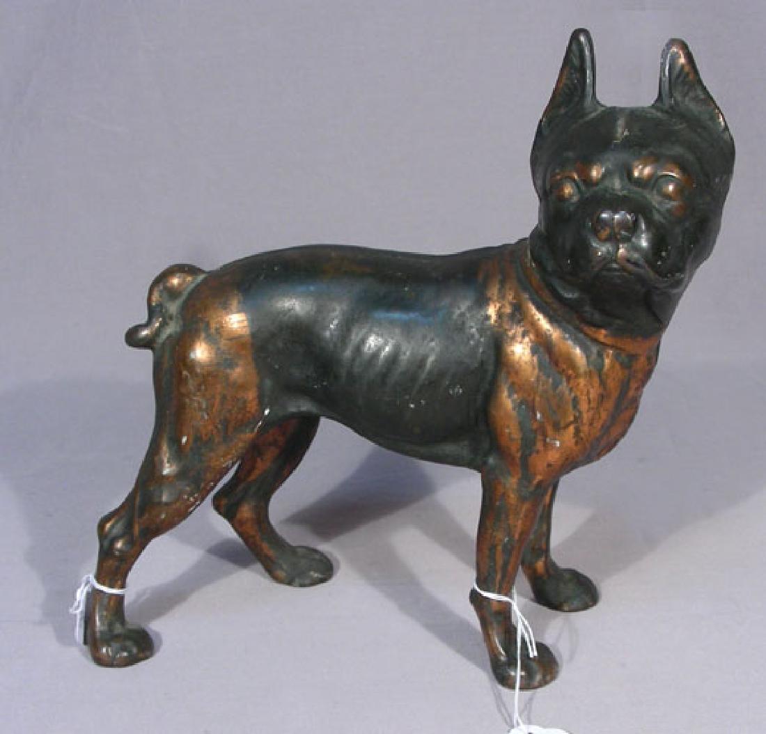 VINTAGE CAST IRON DOG DOOR STOP: 10" high, 9 1/2" long.