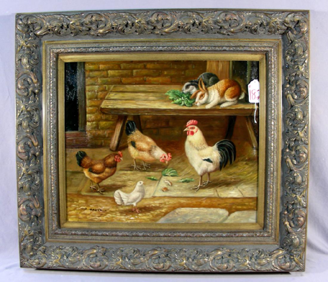 ORIGINAL OIL ON CANVAS:  BARNYARD SCENE (1 of 2)