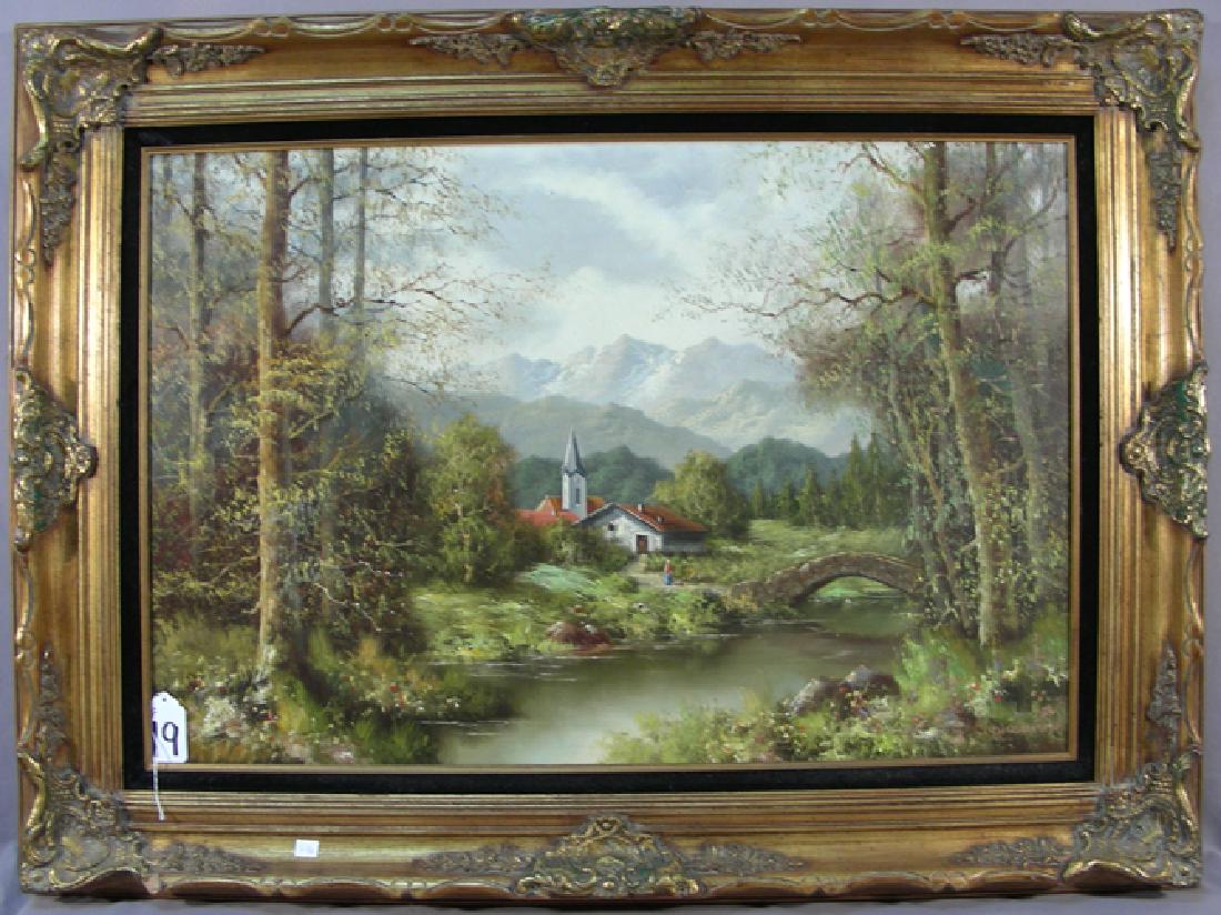 ORIGINAL GERMAN OIL ON CANVAS:  MOUNTAINS IN A (1 of 2)