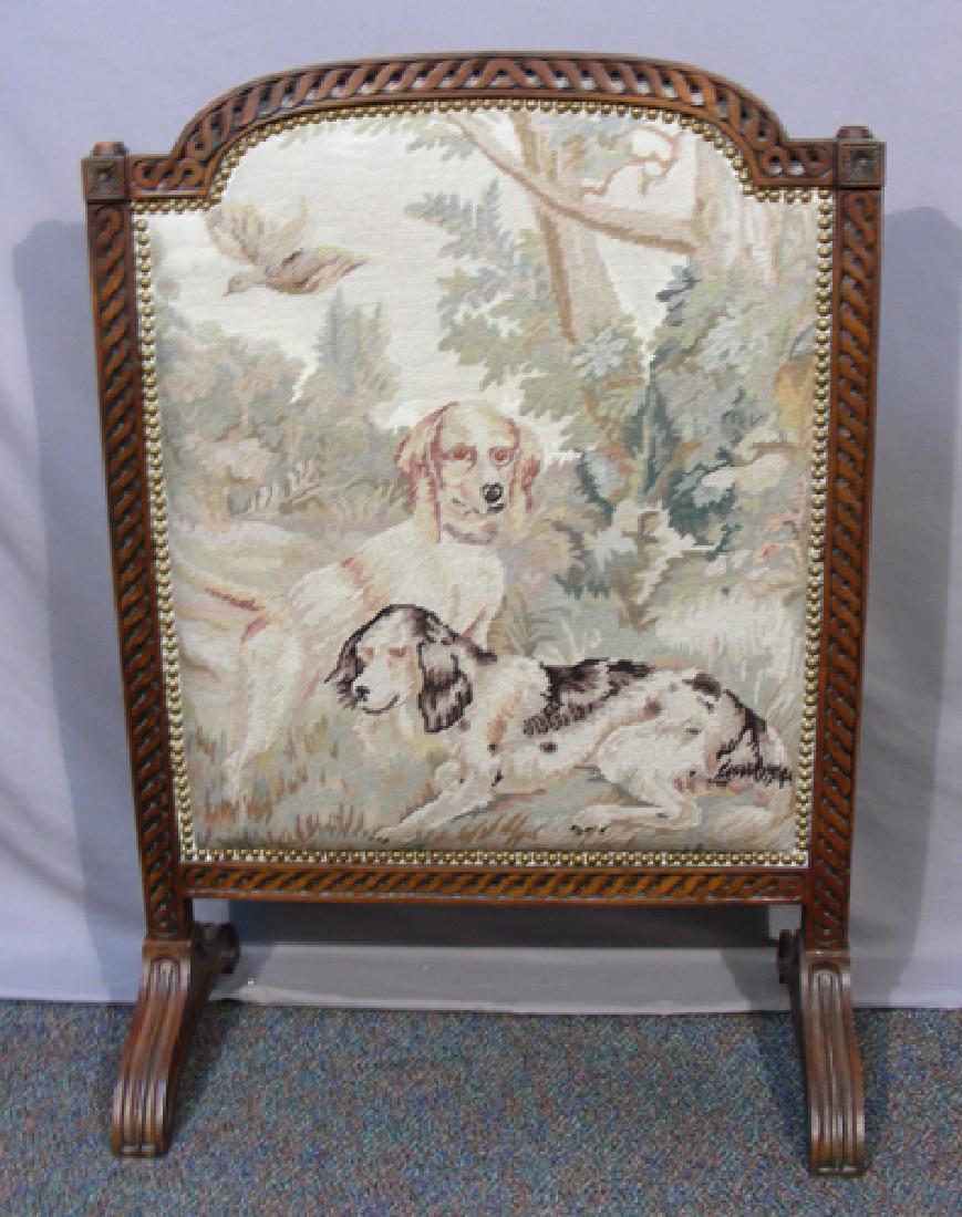 VINTAGE WOOD AND NEEDLEPOINT FIRE SCREEN (1 of 1)