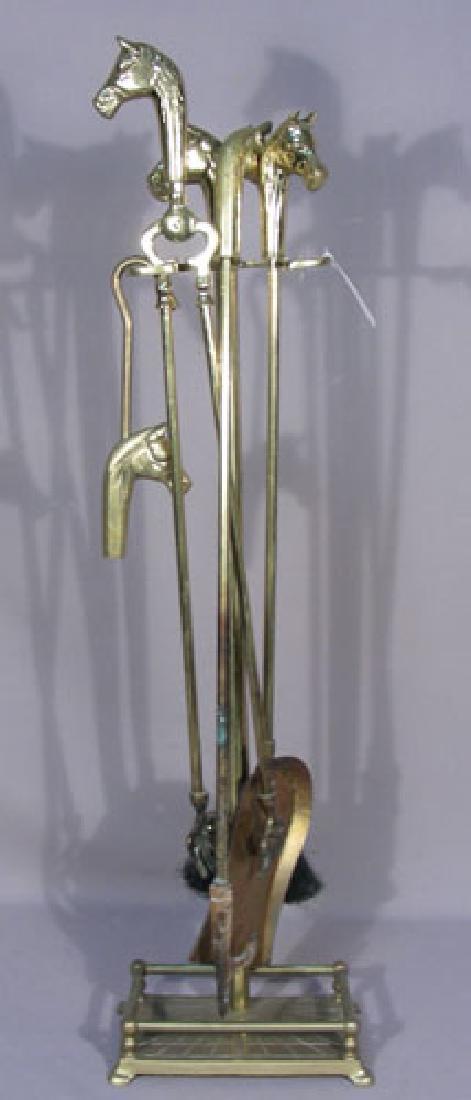 VINTAGE BRASS FIRE TOOL SET WITH HORSE HEAD HANDLES (1 of 2)