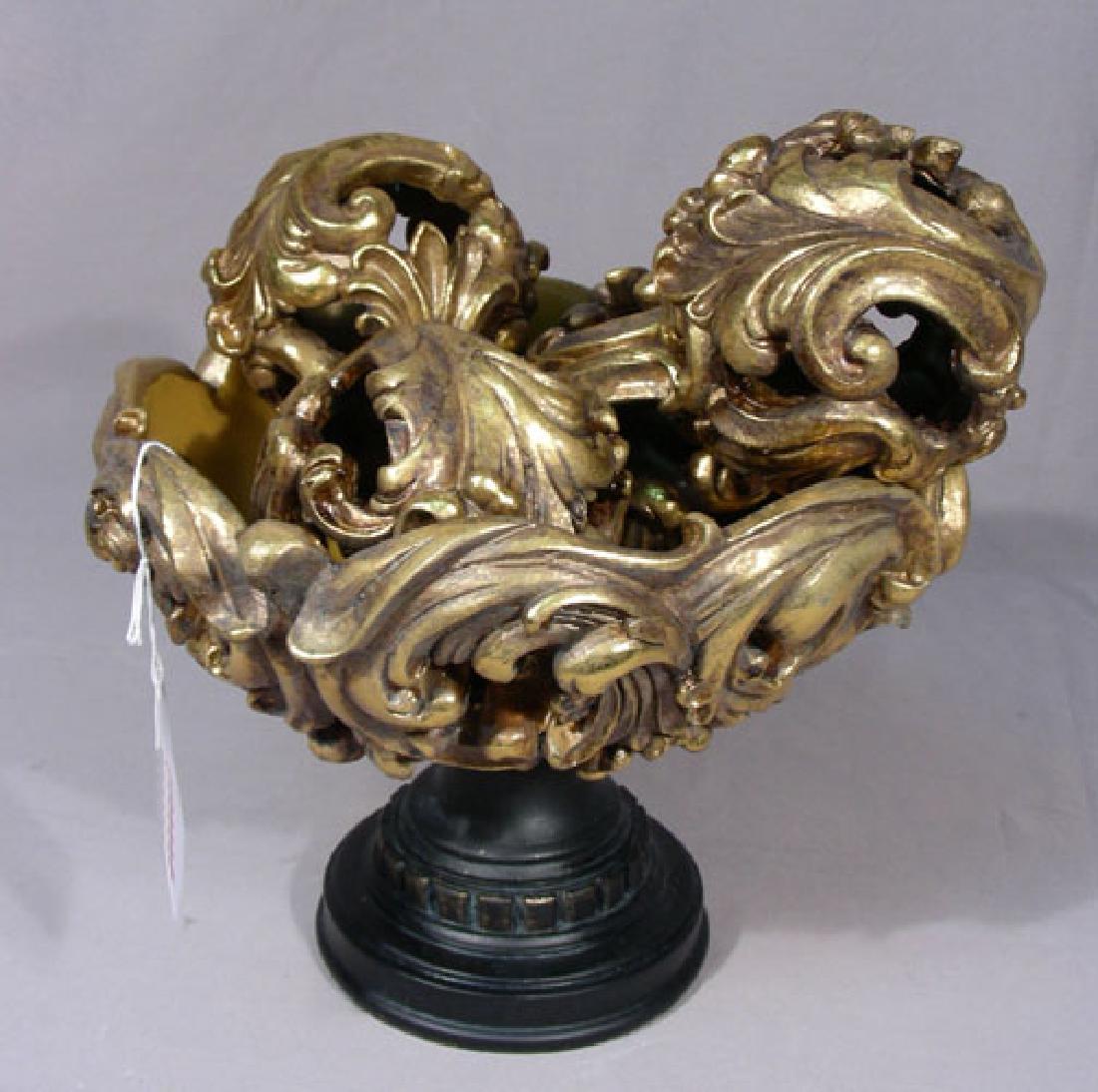 ORNATE HAND PAINTED GOLD OPEN WORK BOWL WITH FOUR ORBS (1 of 1)