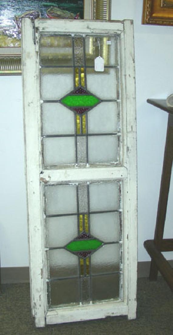 ANTIQUE STAINED GLASS WINDOW IN ORIGINAL FRAME (1 of 2)