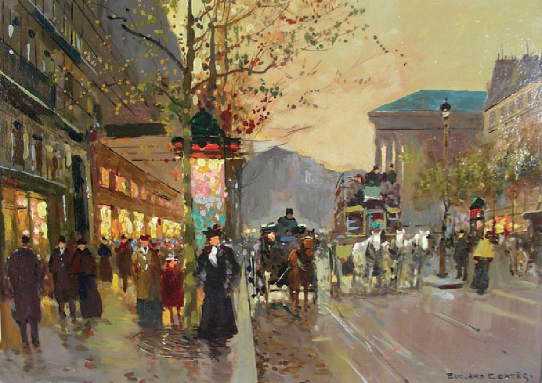 EDOUARD CORTES (1882-1969) FRENCH: Original oil on canvas "Rue Madelain, Paris". Signed. Original museum carved frame. Provenance: Purchased from Associated Galleries LTD, New York on Sept. 10, 1960. Copy of Letter from Gallery and cop