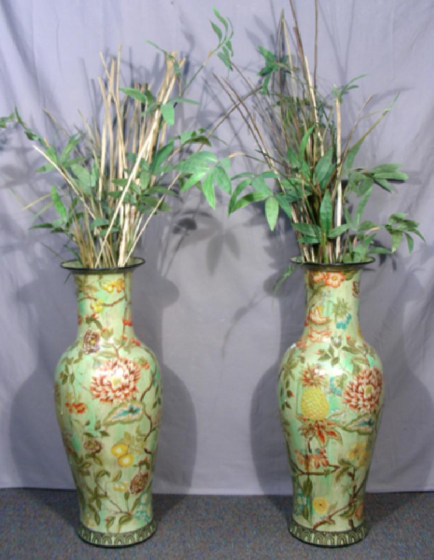 PAIR LARGE HAND PAINTED PORCELAIN VASES WITH FAUX (1 of 1)