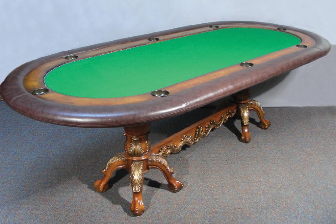HAND CARVED WOODEN POKER TABLE WITH LEATHER RIM (1 of 1)