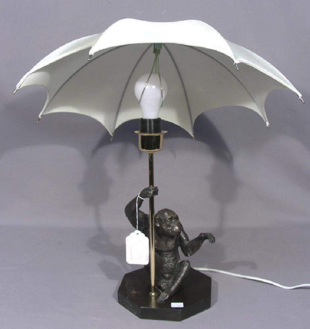 HUMOROUS BRONZE AND WOOD MONKEY TABLE LAMP (1 of 1)