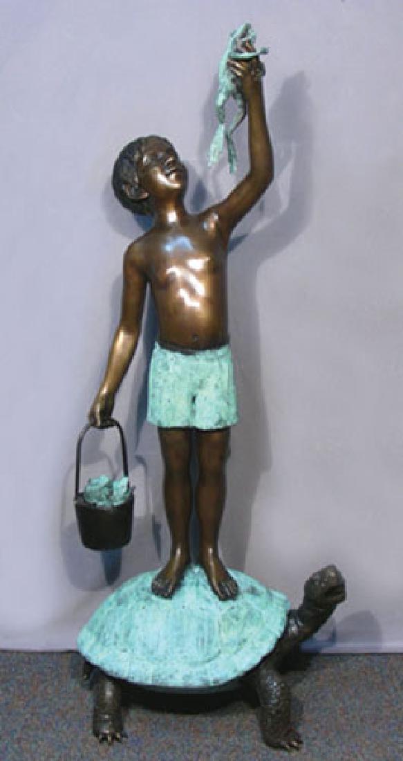 LARGE BRONZE SCULPTURE/FOUNTAIN OF BOY STANDING ON (1 of 1)