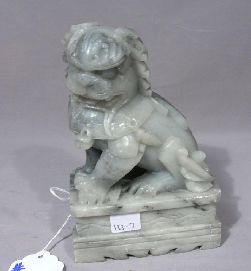 VINTAGE CHINESE HAND CARVED SOAPSTONE FOO DOG: Fine detail. 7" high.