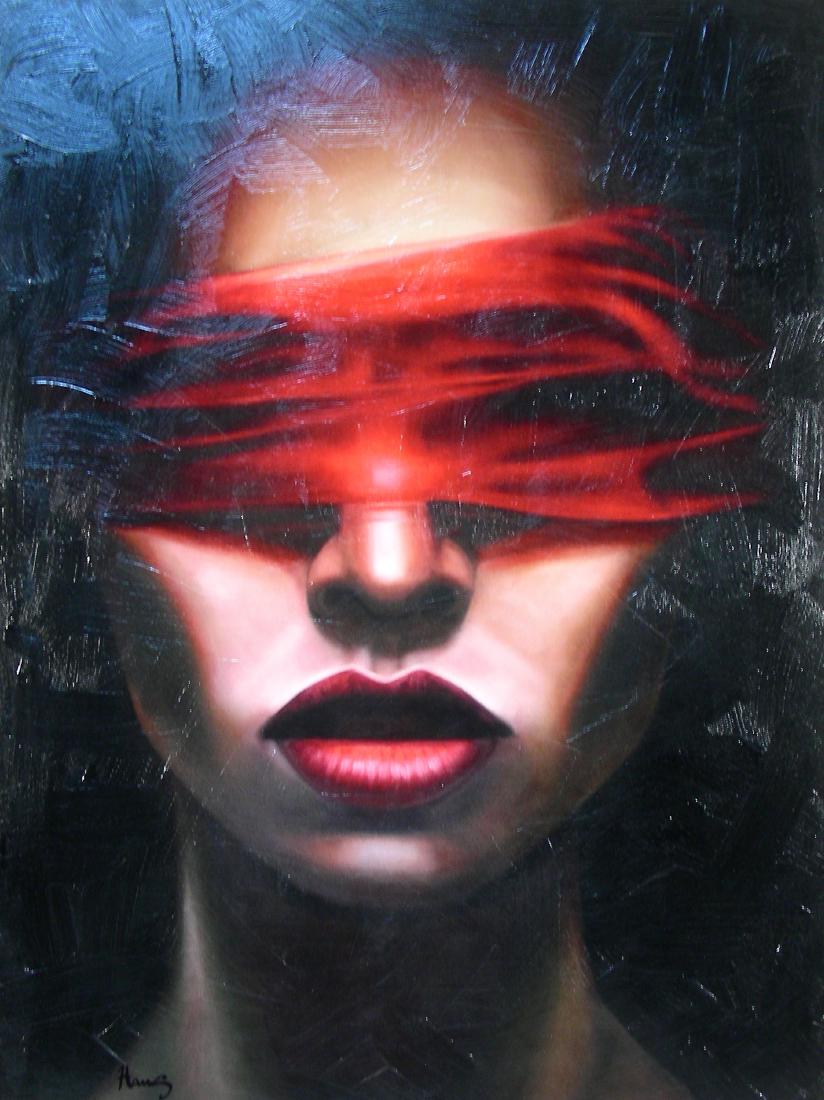 LARGE GICLEE ON CANVAS "BLINDFOLD LADY" (1 of 3)