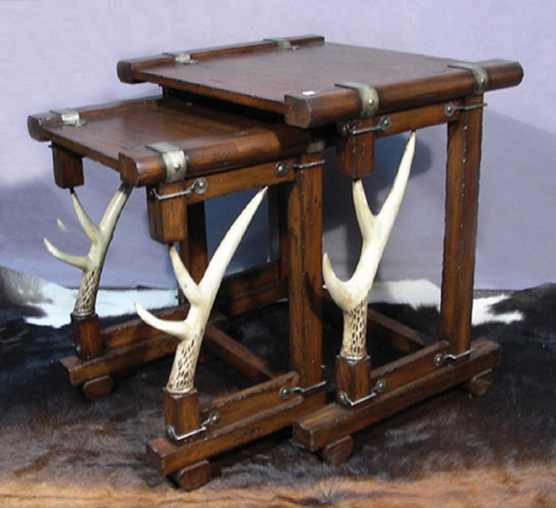 TWO UNUSUAL CARVED ANTLER MOTIF STACK TABLES (1 of 1)