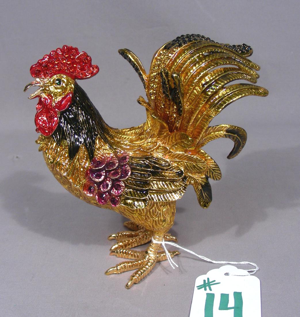 LARGE JAY STRONGWATER STYLE METAL, ENAMEL & CRYSTAL: Excellent detail. 6" high, 6" wide.