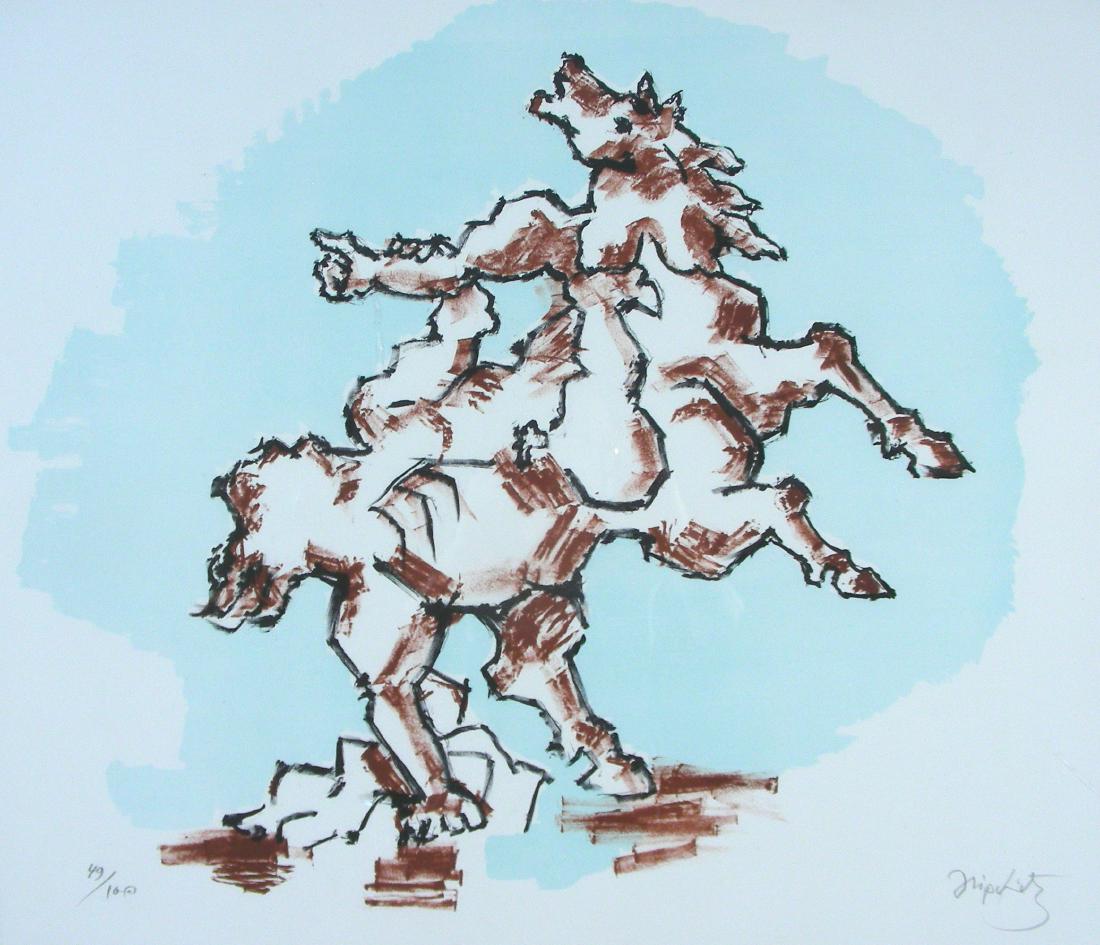 JACQUES LIPCHITZ (1891-1973) FRENCH: Original Lithograph on paper "Last Embrace II". Rare Limited Edition 49/100. Circa 1971. Hand signed and numbered in pencil. Image 22" x 25 1/2", Overall framed 31" x 36".