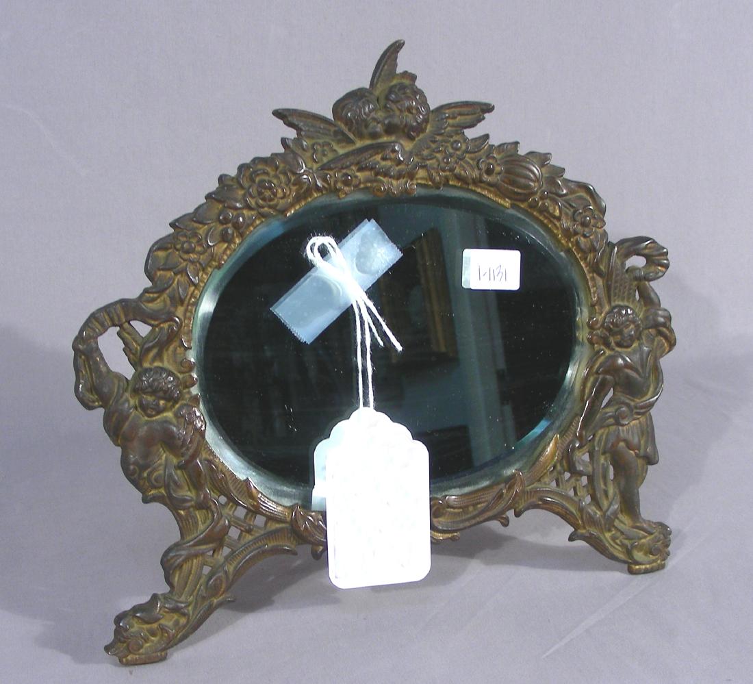 ANTIQUE CAST IRON BEVELED GLASS VANITY MIRROR (1 of 1)