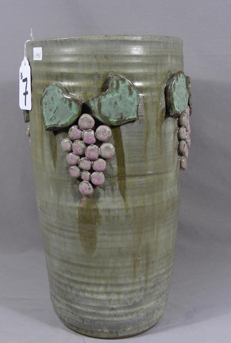 HEAVY THREE COLORED GLAZE POTTERY VASE (1 of 1)