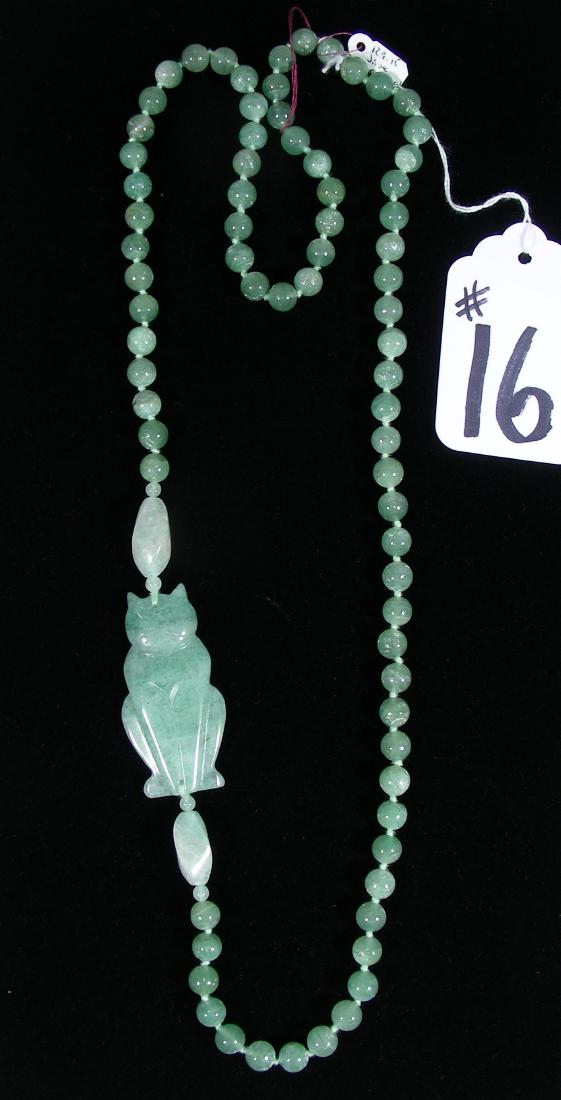 CHINESE JADE BEADED NECKLACE WITH JADE CAT (1 of 1)