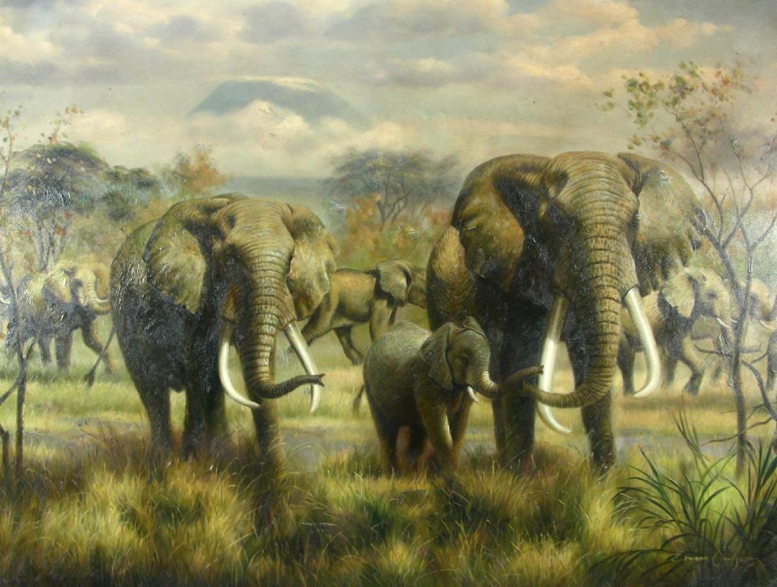 ORIGINAL OIL ON CANVAS "ELEPHANT HERD" (1 of 2)