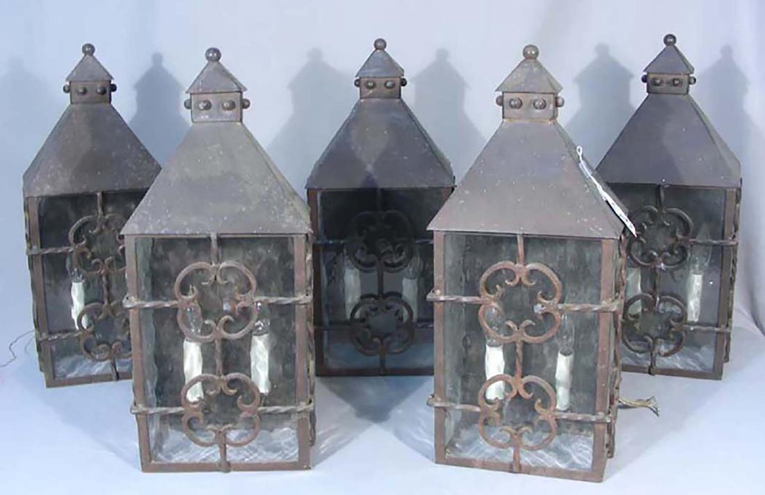 GROUP OF FIVE VINTAGE METAL AND WROUGHT IRON LANTERNS (1 of 1)