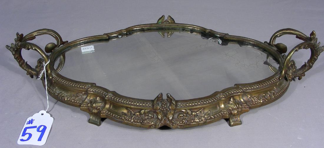 VINTAGE HEAVY BRONZE AND MIRRORED VANITY TRAY (1 of 1)