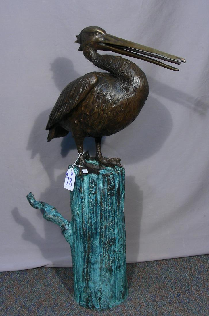 BRONZE SCULPTURE/FOUNTAIN:  PELICAN STANDING ON POST (1 of 1)